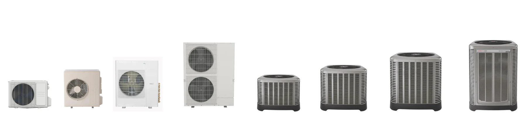 Before: lineup of exposed outdoor HVAC condensers and mini split units in varying sizes